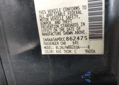 2012 Nissan Maxima 3.5 Sv z USA, uszkodzony, nr VIN 1N4AA5AP0CC862475